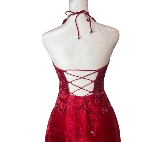 Authentic Vintage Y2K Red Sequin Prom Dress Corset 2-Piece Blondie Nites Jaslene - Picture 4 of 12